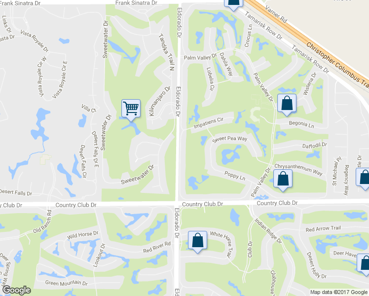 map of restaurants, bars, coffee shops, grocery stores, and more near 39432 Narcissus Way in Palm Desert