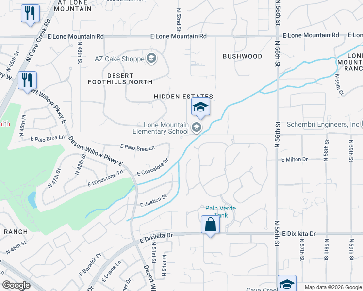 map of restaurants, bars, coffee shops, grocery stores, and more near 5237 East Montgomery Road in Cave Creek