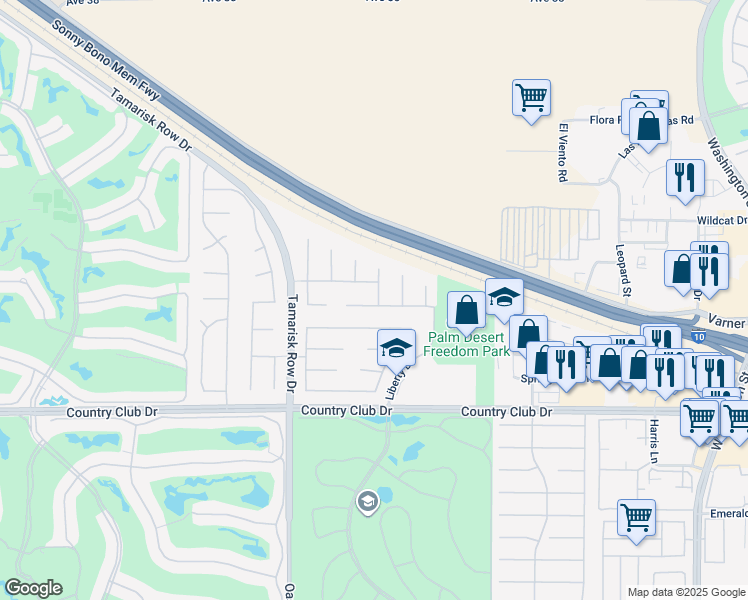 map of restaurants, bars, coffee shops, grocery stores, and more near 122 Traviso Drive in Palm Desert