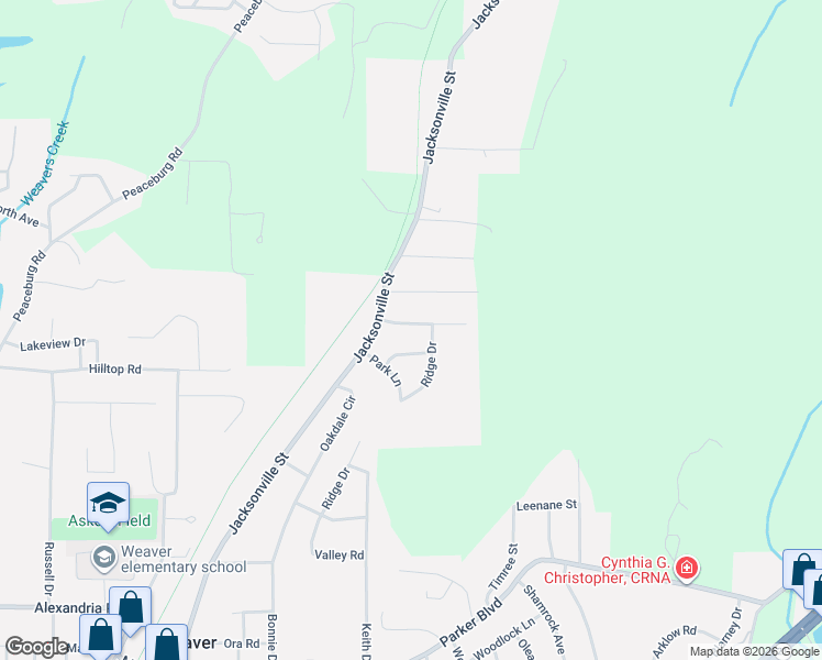map of restaurants, bars, coffee shops, grocery stores, and more near 35 Woodland Drive in Weaver