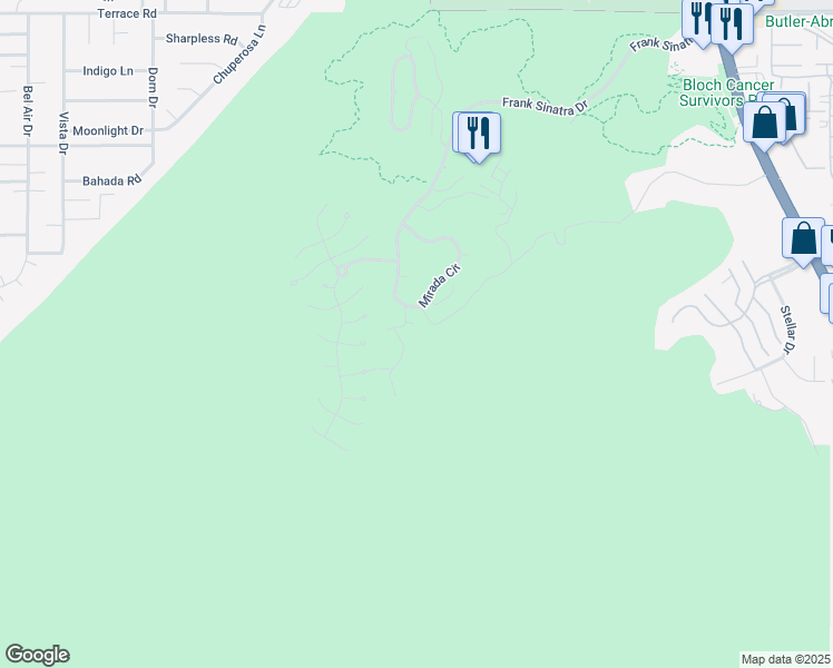 map of restaurants, bars, coffee shops, grocery stores, and more near 15 Buena Vista Court in Rancho Mirage