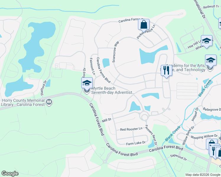 map of restaurants, bars, coffee shops, grocery stores, and more near 5553 Plantersville Place in Myrtle Beach