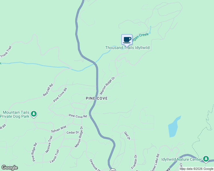 map of restaurants, bars, coffee shops, grocery stores, and more near 53090 Pina Vista Drive in Idyllwild-Pine Cove