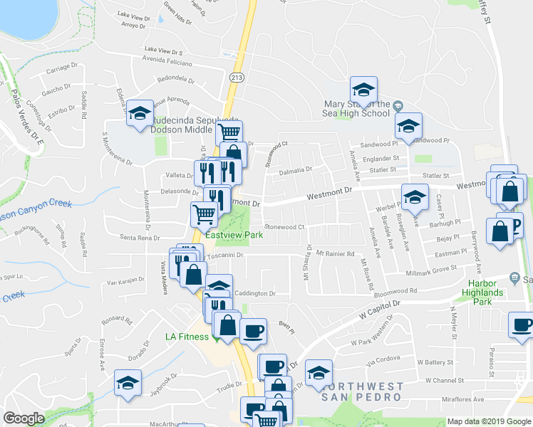 map of restaurants, bars, coffee shops, grocery stores, and more near 1625 Stonewood Court in Los Angeles