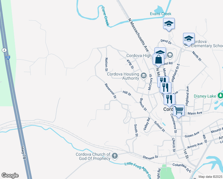 map of restaurants, bars, coffee shops, grocery stores, and more near 450 Reservoir Street in Cordova