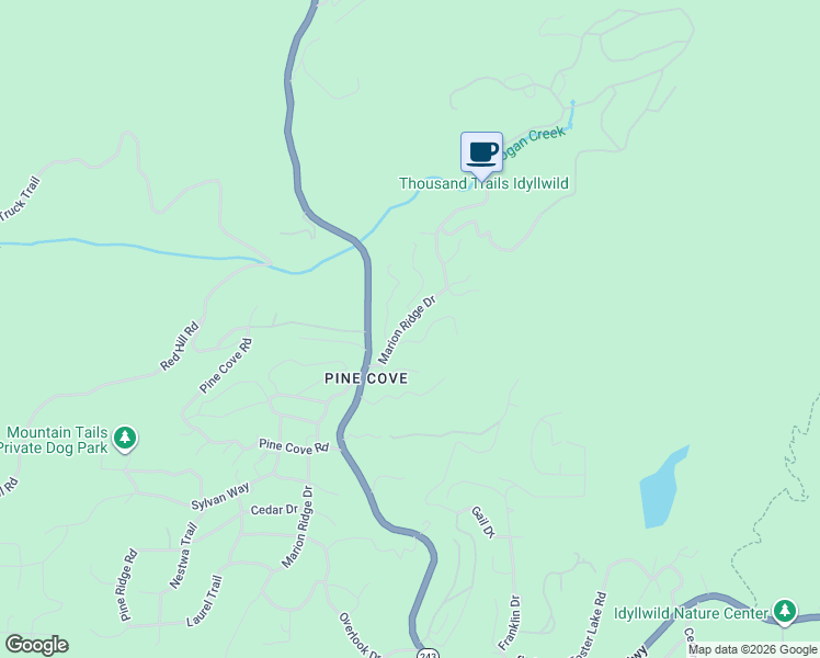 map of restaurants, bars, coffee shops, grocery stores, and more near 53090 Pina Vista Drive in Idyllwild-Pine Cove