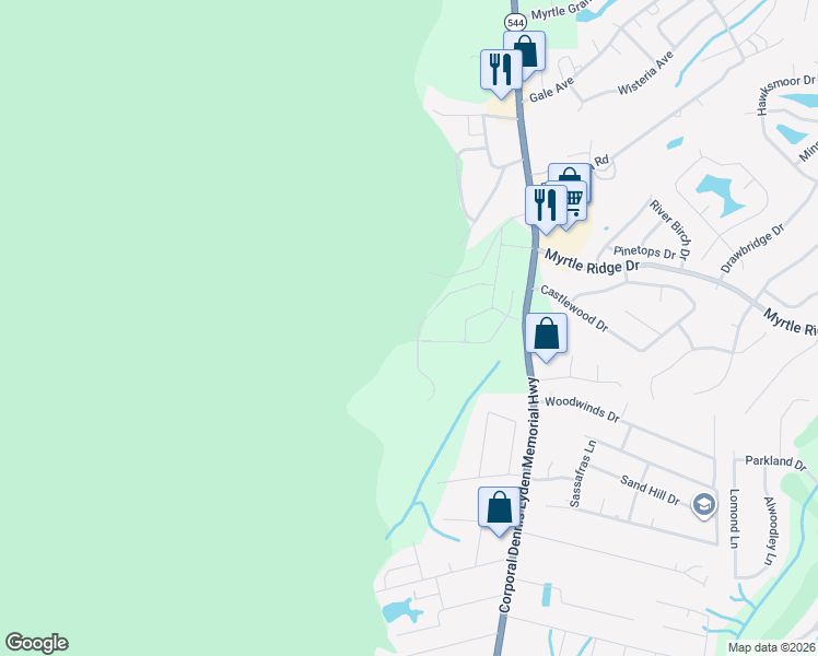 map of restaurants, bars, coffee shops, grocery stores, and more near 1900 South Carolina 544 in Conway
