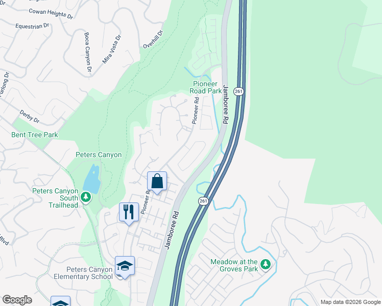 map of restaurants, bars, coffee shops, grocery stores, and more near 10590 Costello Drive in Tustin