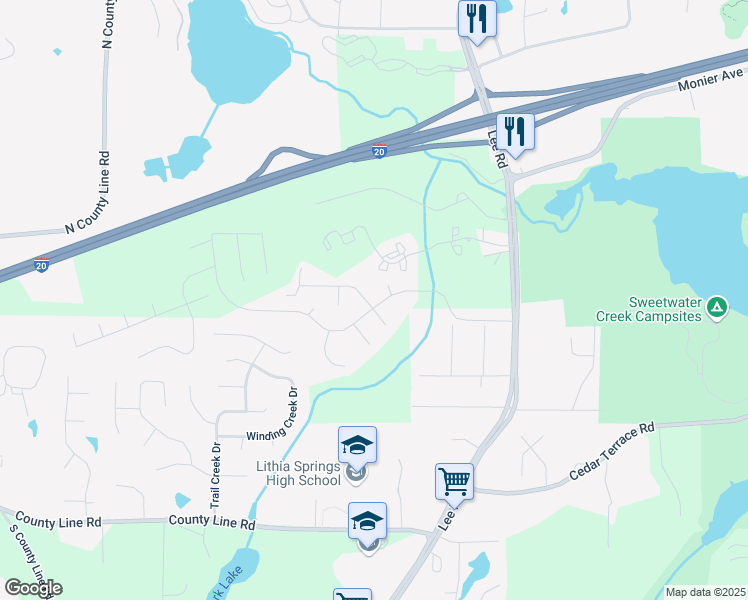 map of restaurants, bars, coffee shops, grocery stores, and more near 3423 Summerlin Parkway in Lithia Springs