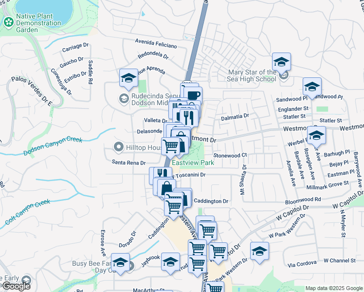 map of restaurants, bars, coffee shops, grocery stores, and more near 28326 South Western Avenue in Rancho Palos Verdes