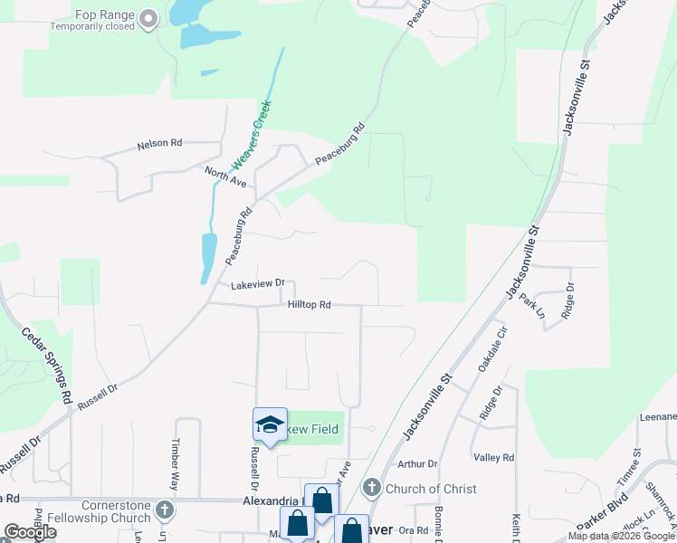 map of restaurants, bars, coffee shops, grocery stores, and more near 1521 Maple Drive in Weaver
