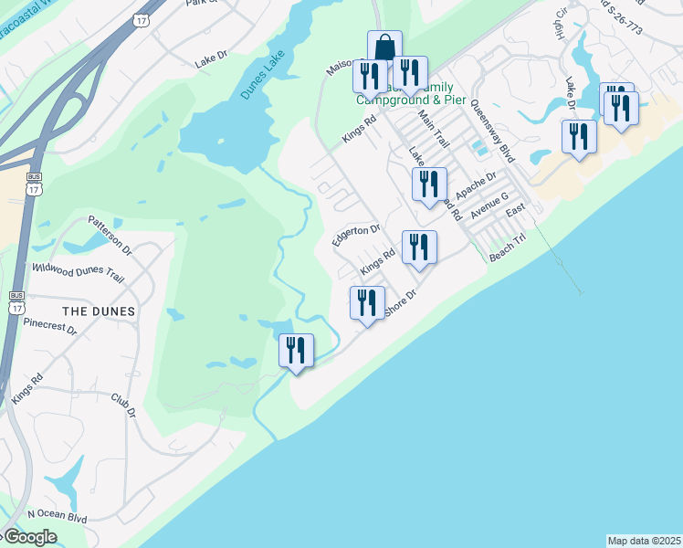 map of restaurants, bars, coffee shops, grocery stores, and more near 47 Marshland Court in Myrtle Beach