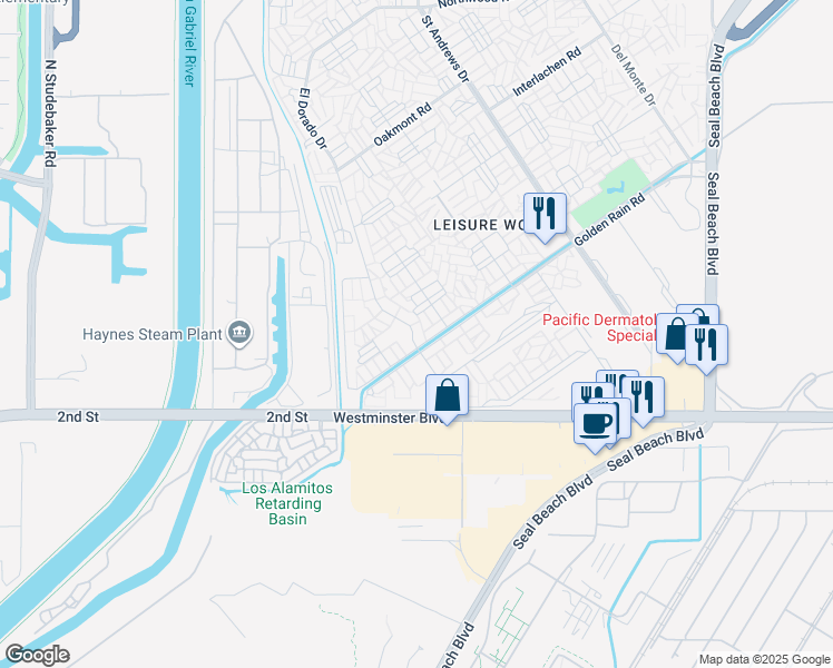 map of restaurants, bars, coffee shops, grocery stores, and more near El Dorado Drive in Seal Beach