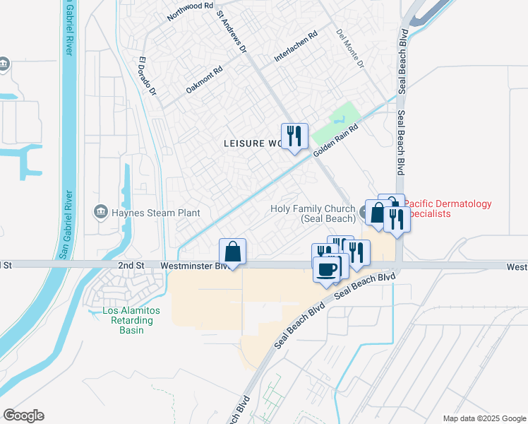 map of restaurants, bars, coffee shops, grocery stores, and more near 1443 Merion Way in Seal Beach