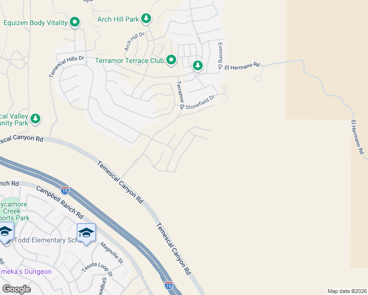 map of restaurants, bars, coffee shops, grocery stores, and more near 24741 Rockston Drive in Corona