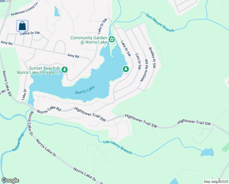 map of restaurants, bars, coffee shops, grocery stores, and more near 5800 Cary Drive Southwest in Snellville