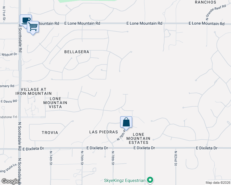 map of restaurants, bars, coffee shops, grocery stores, and more near 30487 North 77th Place in Scottsdale
