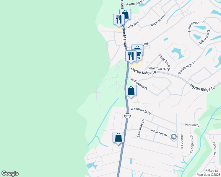 map of restaurants, bars, coffee shops, grocery stores, and more near 1022 Woodfield Circle in Conway