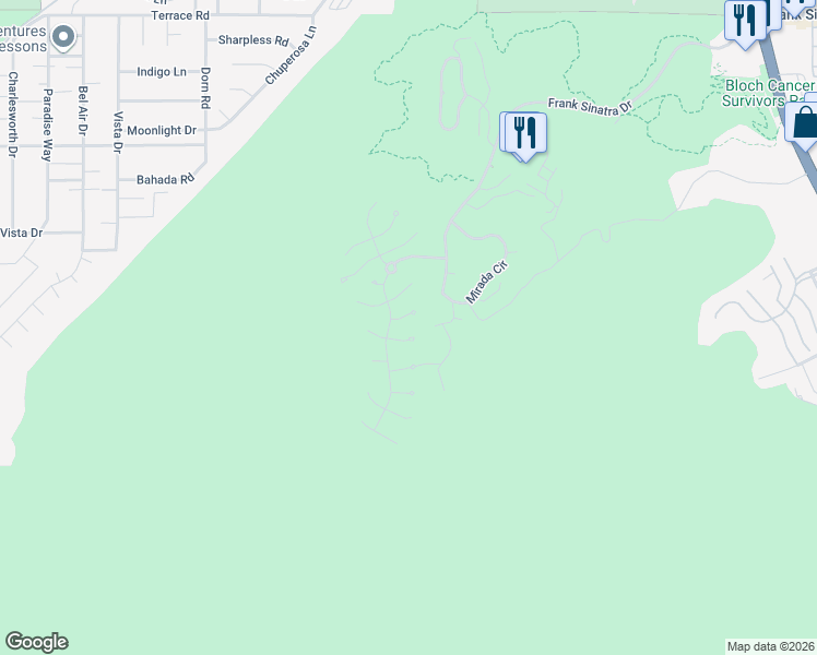 map of restaurants, bars, coffee shops, grocery stores, and more near 54 Granite Ridge Road in Rancho Mirage