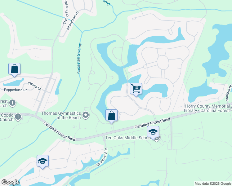 map of restaurants, bars, coffee shops, grocery stores, and more near 561 Starlit Way in Myrtle Beach