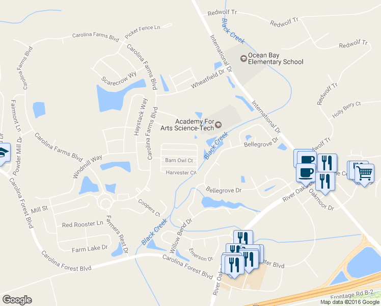 map of restaurants, bars, coffee shops, grocery stores, and more near 897 Barn Owl Court in Myrtle Beach