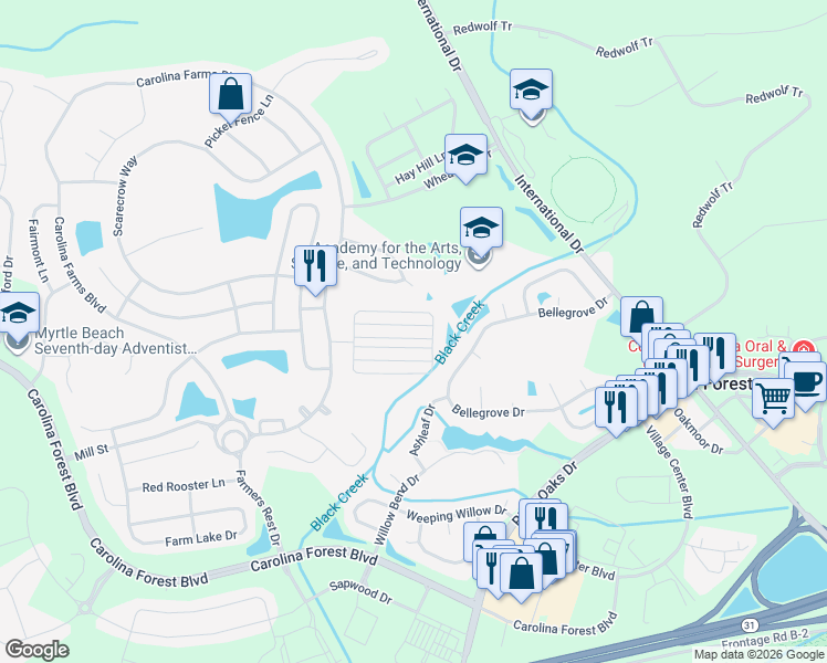 map of restaurants, bars, coffee shops, grocery stores, and more near 889 Barn Owl Court in Myrtle Beach