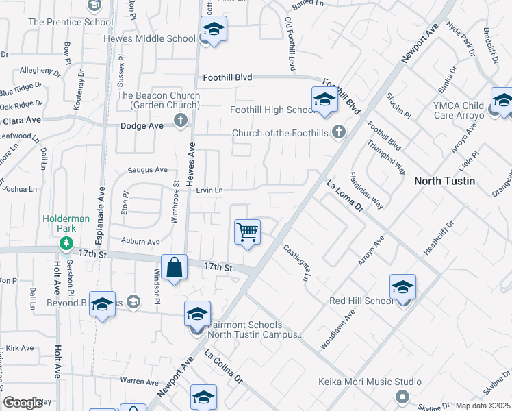 map of restaurants, bars, coffee shops, grocery stores, and more near 18982 Newton Avenue in Santa Ana