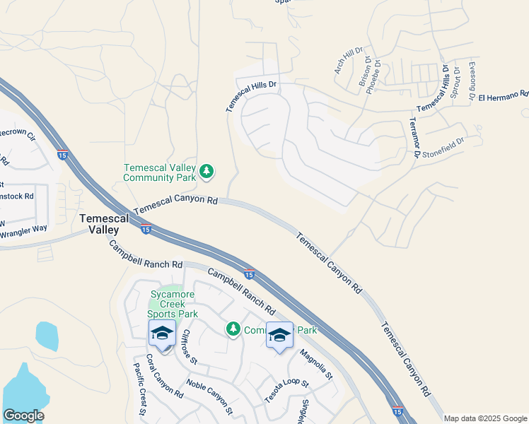 map of restaurants, bars, coffee shops, grocery stores, and more near Temescal Canyon Road in Corona