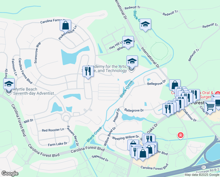 map of restaurants, bars, coffee shops, grocery stores, and more near 865 Barn Owl Court in Myrtle Beach
