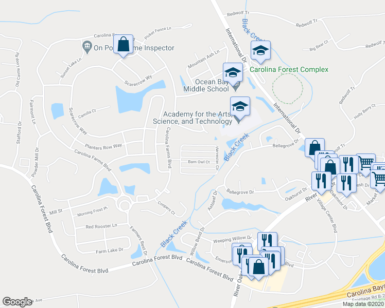 map of restaurants, bars, coffee shops, grocery stores, and more near 833 Barn Owl Court in Myrtle Beach