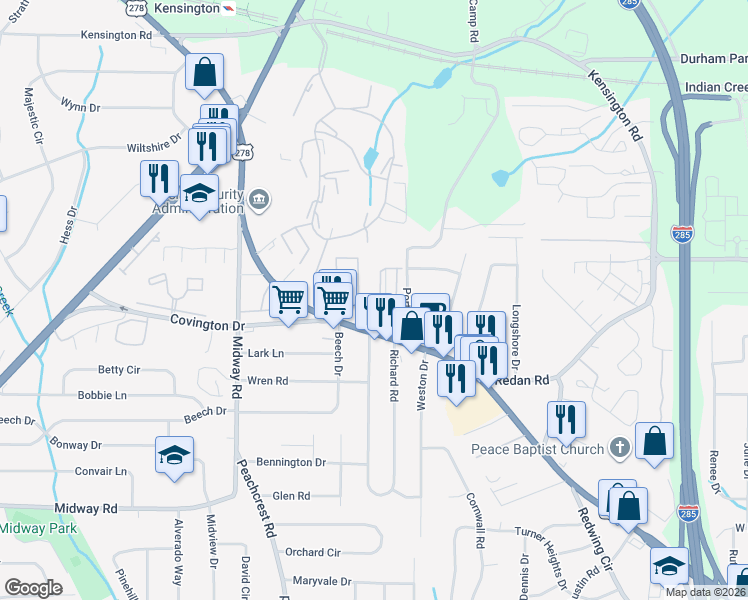 map of restaurants, bars, coffee shops, grocery stores, and more near 3728 Covington Highway in Decatur