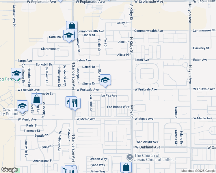 map of restaurants, bars, coffee shops, grocery stores, and more near 2800 West Fruitvale Avenue in Hemet