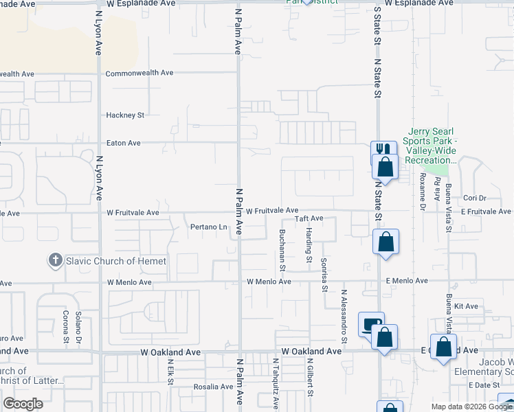 map of restaurants, bars, coffee shops, grocery stores, and more near 920 North Palm Avenue in Hemet