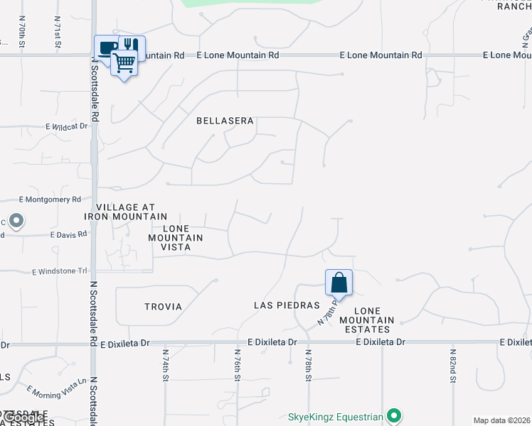 map of restaurants, bars, coffee shops, grocery stores, and more near 7699 East Milton Drive in Scottsdale