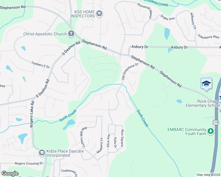 map of restaurants, bars, coffee shops, grocery stores, and more near 1040 Palmer Road in Lithonia