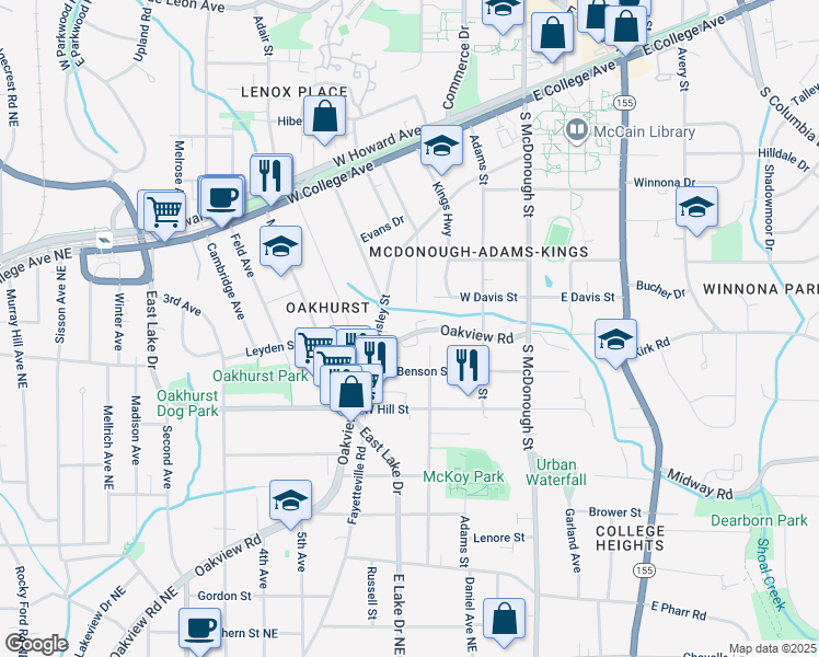 map of restaurants, bars, coffee shops, grocery stores, and more near 735 Oakview Road in Decatur