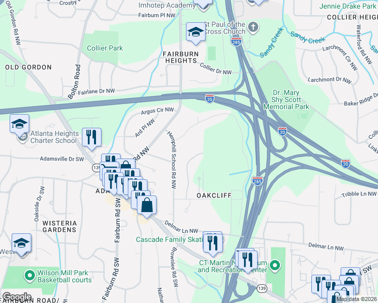 map of restaurants, bars, coffee shops, grocery stores, and more near 226 Oakcliff Court Northwest in Atlanta