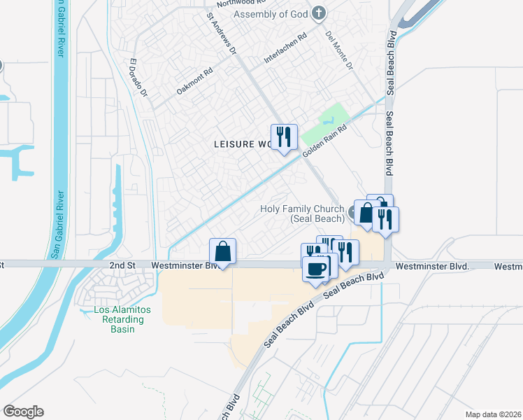 map of restaurants, bars, coffee shops, grocery stores, and more near 1461 Merion Way in Seal Beach