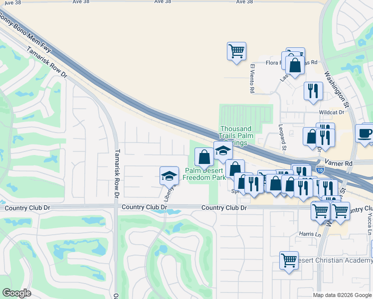 map of restaurants, bars, coffee shops, grocery stores, and more near 122 Arezzo Court in Palm Desert