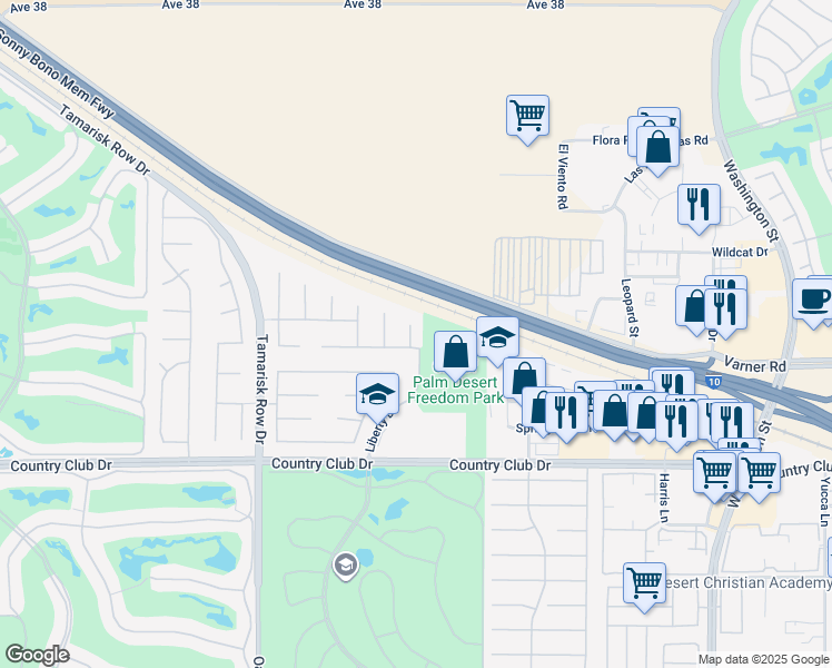 map of restaurants, bars, coffee shops, grocery stores, and more near 122 Arezzo Court in Palm Desert