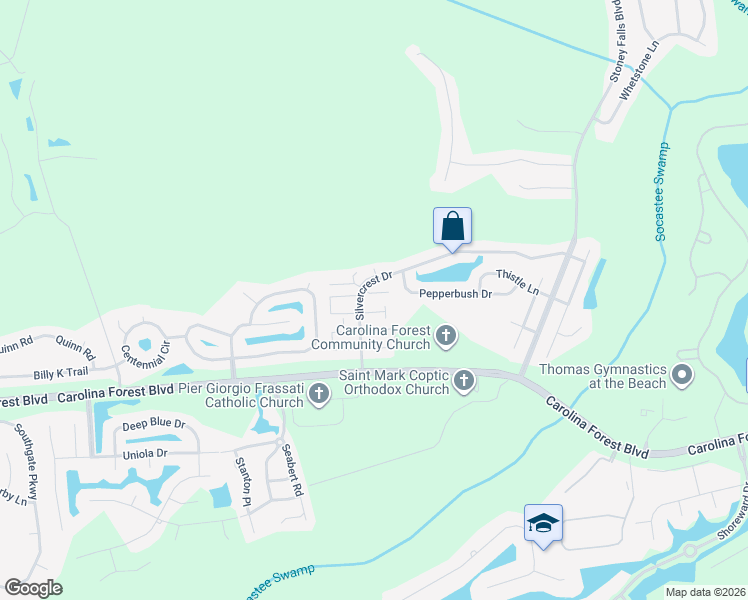 map of restaurants, bars, coffee shops, grocery stores, and more near 2058 Silvercrest Drive in Myrtle Beach