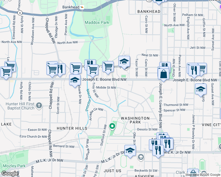 map of restaurants, bars, coffee shops, grocery stores, and more near in Atlanta