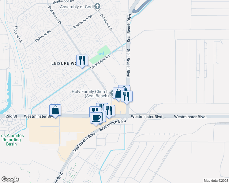 map of restaurants, bars, coffee shops, grocery stores, and more near 13820 Annandale Drive in Seal Beach