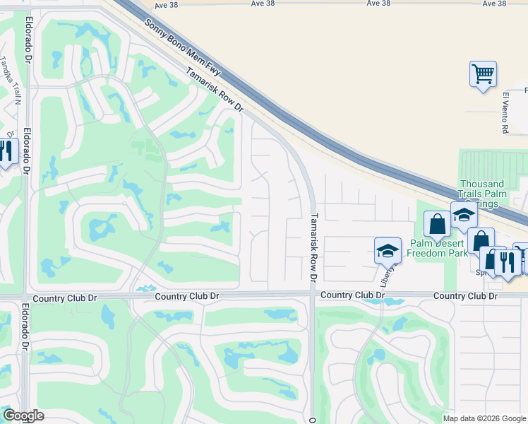 map of restaurants, bars, coffee shops, grocery stores, and more near 39495 Regency Way in Palm Desert