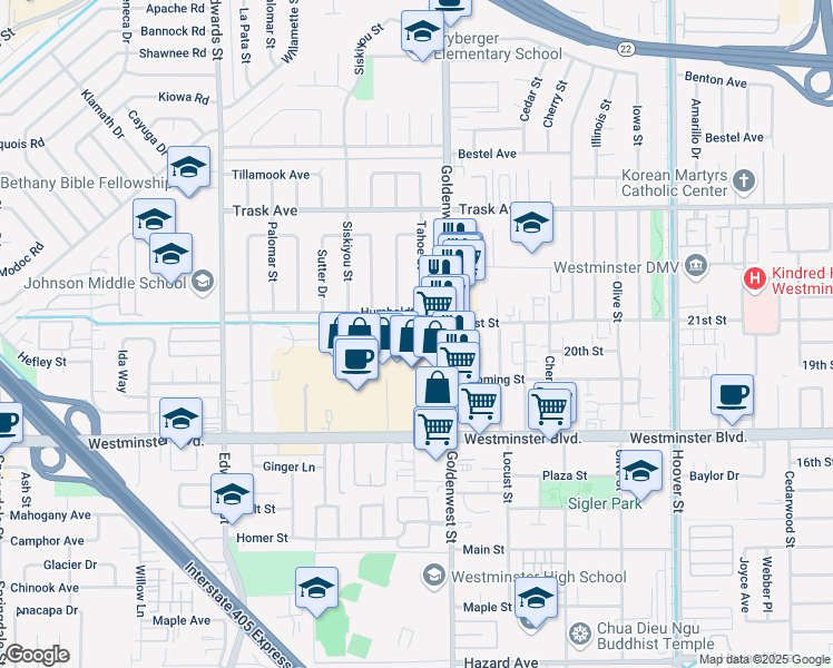 map of restaurants, bars, coffee shops, grocery stores, and more near 6952 Westpark Place in Westminster