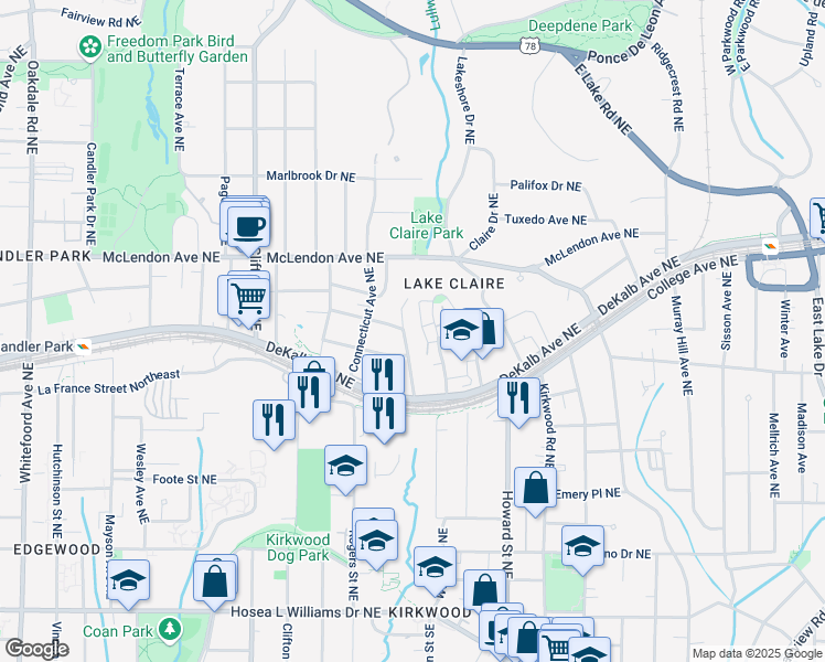 map of restaurants, bars, coffee shops, grocery stores, and more near 289 Mathews Avenue Northeast in Atlanta