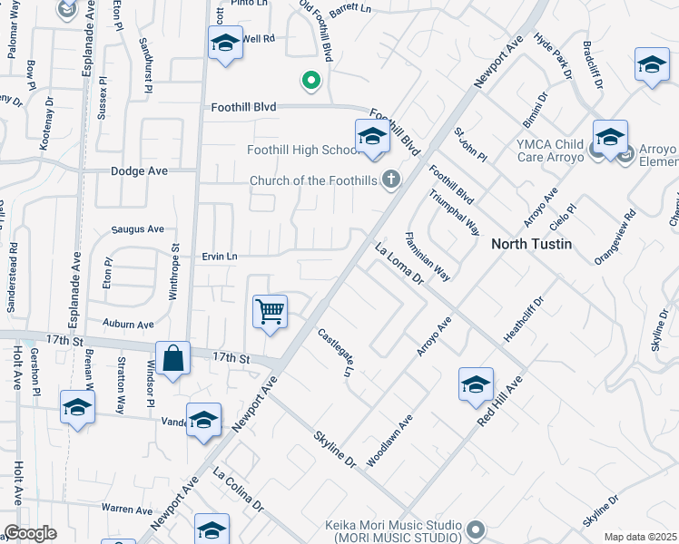 map of restaurants, bars, coffee shops, grocery stores, and more near 11901 Newport Avenue in Santa Ana