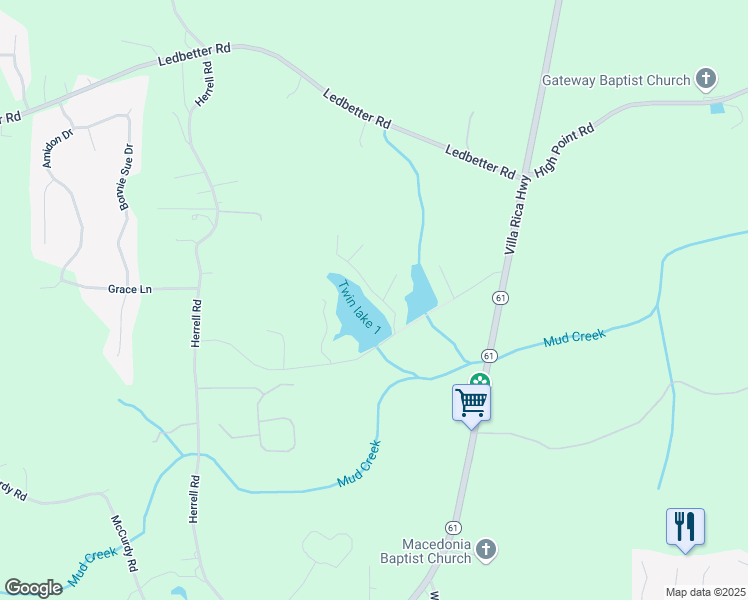 map of restaurants, bars, coffee shops, grocery stores, and more near 30 Pine Drive in Villa Rica