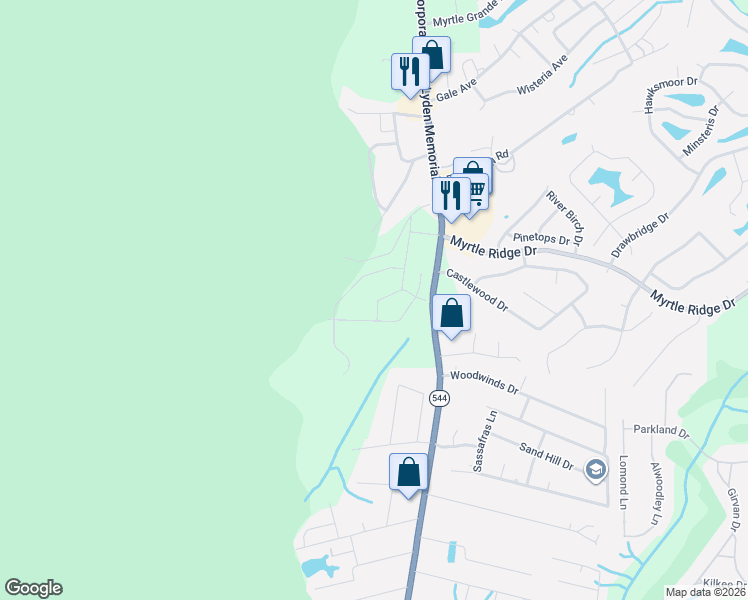 map of restaurants, bars, coffee shops, grocery stores, and more near 1022 Woodfield Circle in Conway