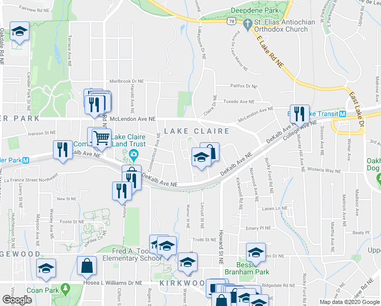 map of restaurants, bars, coffee shops, grocery stores, and more near 1868 Gordon Manor Northeast in Atlanta